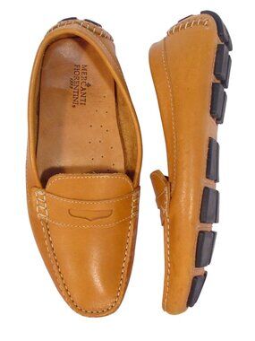 MERCANTI FIORENTINI $160 Tan Leather Penny Loafer Drivers 8.5 - Made in BRAZIL